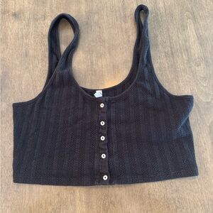 Free People Black Textured Button Crop Top